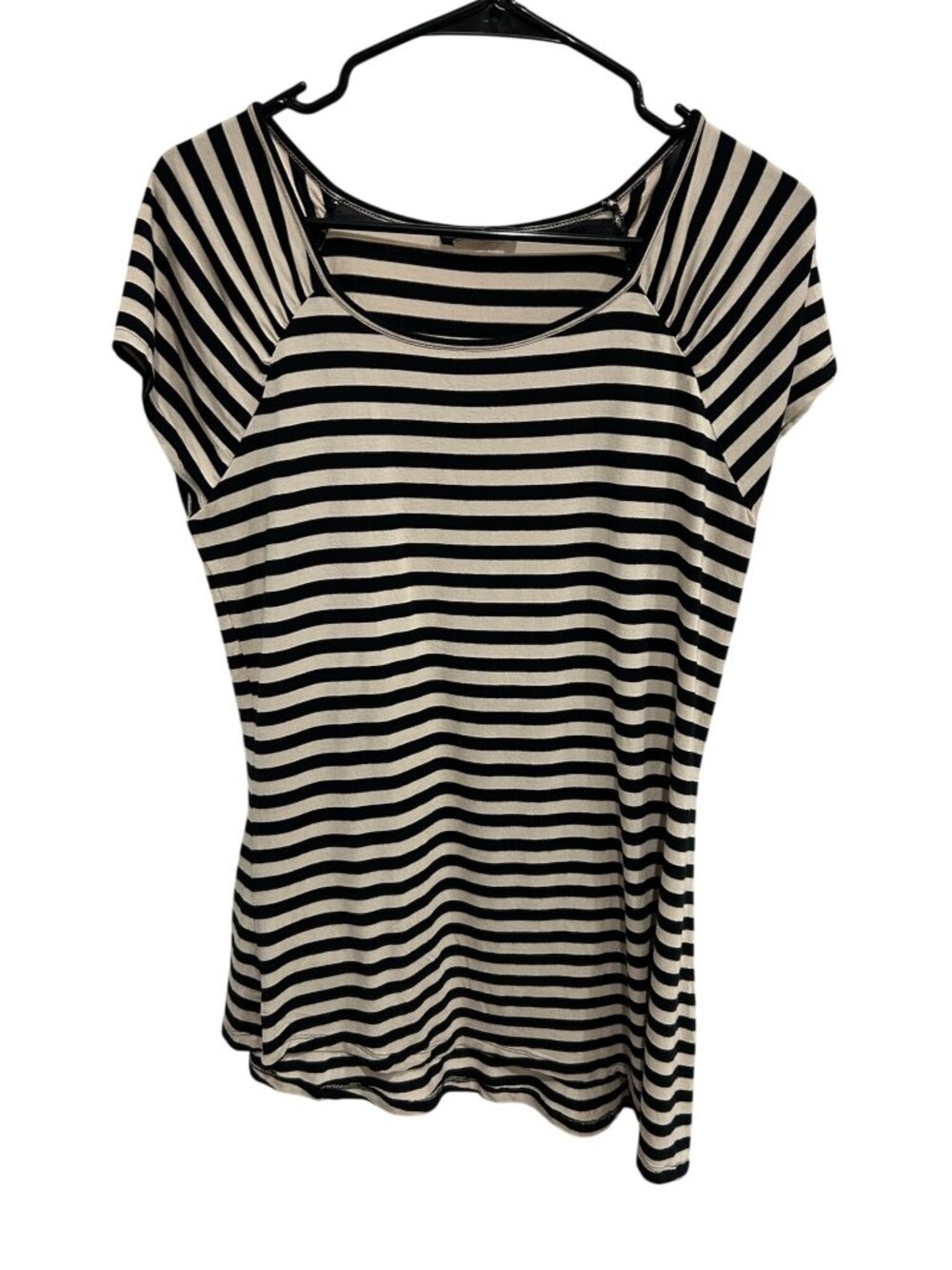 Spense Black White Striped Asymmetrical Hem Scoop Neck Top Size M 90s Minimalism